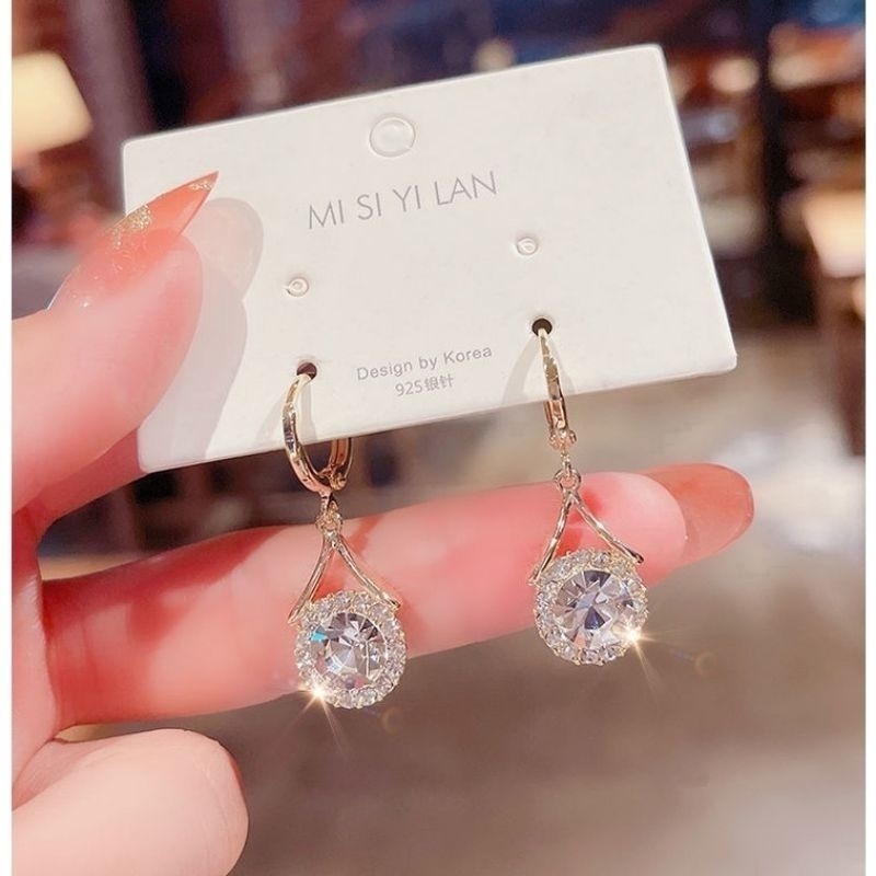 💖台灣現貨🌿閃鑽耳環 精緻溫柔名媛閃鋯易扣耳環 高級感輕奢圓形水鑽耳墜優雅風氣質耳環【G255】-細節圖2