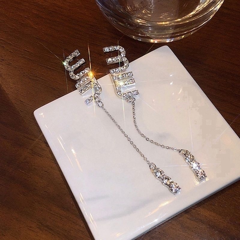 💖台灣現貨🌿韓國滿鑽字母流蘇耳環 簡約時尚ins潮長款顯瘦個性 垂墜耳環【G162】-細節圖8