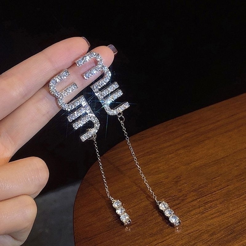 💖台灣現貨🌿韓國滿鑽字母流蘇耳環 簡約時尚ins潮長款顯瘦個性 垂墜耳環【G162】-細節圖9