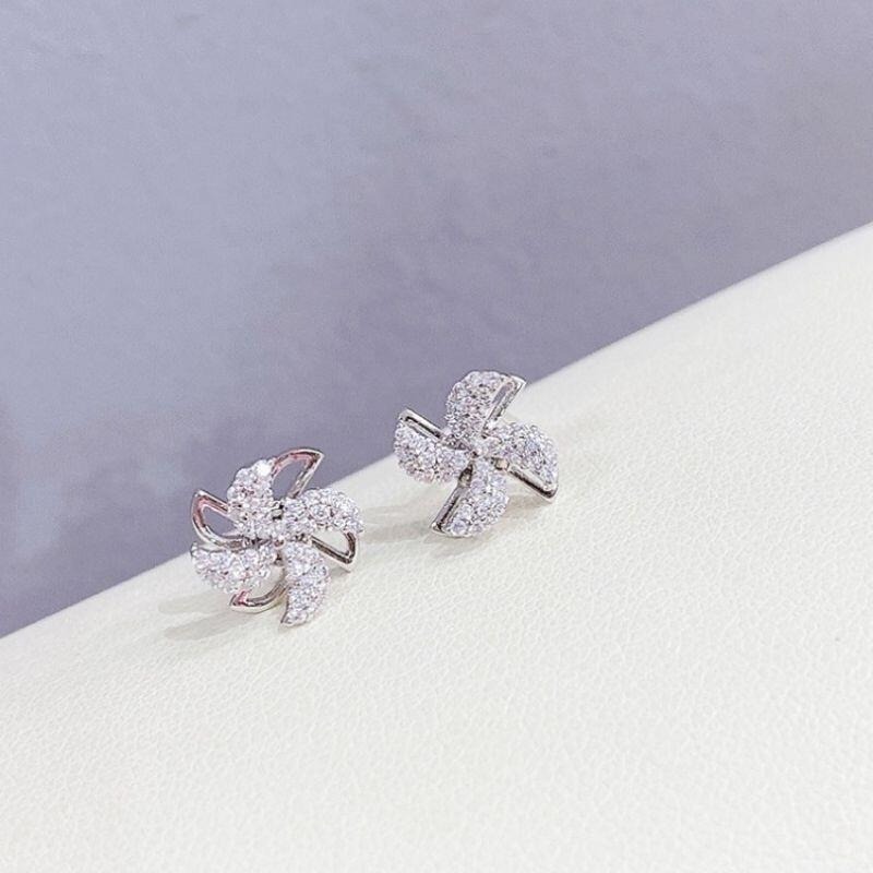 💖台灣現貨🌿網紅可旋轉風車耳環 925銀針抗過敏 旋轉耳環 個性小眾設計感小巧滿鑽耳釘 好運會轉耳環【G73】-細節圖9