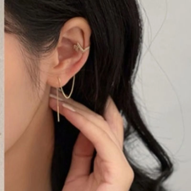 💖台灣現貨🌿韓國氣質網紅八芒星耳線耳骨夾耳環 輕奢閃鑽一體式長款流蘇閃鑽蝴蝶結耳飾【G98】-細節圖10