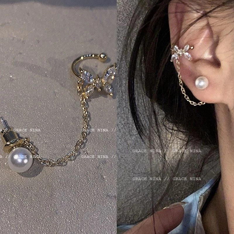 💖台灣現貨🌿韓國氣質網紅八芒星耳線耳骨夾耳環 輕奢閃鑽一體式長款流蘇閃鑽蝴蝶結耳飾【G98】-規格圖11