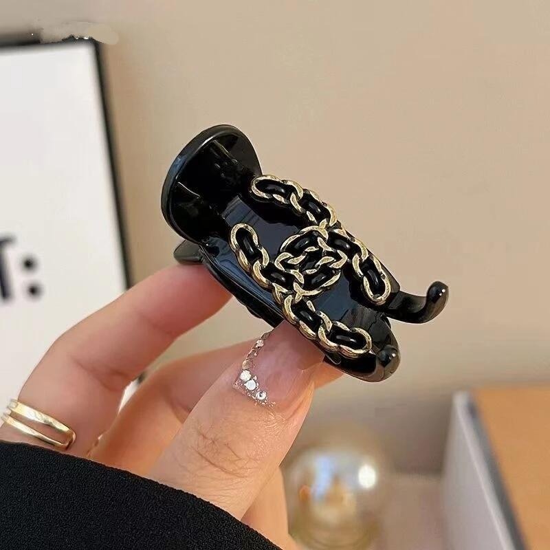 ✨台灣現貨🌿復古小香風 鏈條髮夾 氣質中號高馬尾抓夾 低尾夾 丸子頭盤髮鯊魚夾【M73】-細節圖5