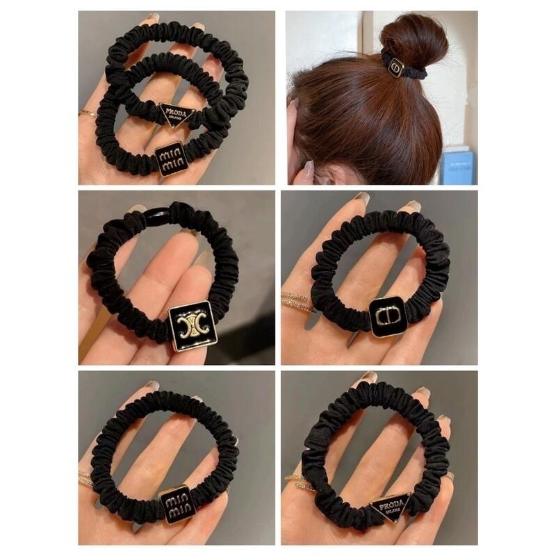 ✨台灣現貨🌿韓版金屬字母 黑色滴釉小腸髮圈 ins復古氣質簡約扎頭髮繩頭繩通勤髮飾【ND81】-細節圖10