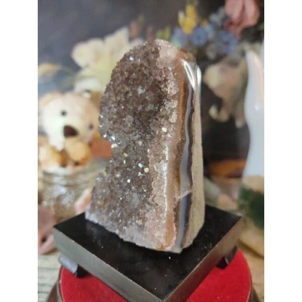 ✡️烏拉圭🇺🇾水晶原礦 異象晶鎮 奶茶底色帶球花 二次結晶 藍色瑪瑙線 彩晶鎮 消磁 水晶原石擺件316g#345-細節圖2