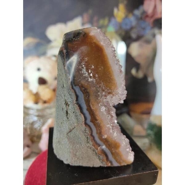 ✡️烏拉圭🇺🇾水晶原礦 異象晶鎮 奶茶底色帶球花 二次結晶 藍色瑪瑙線 彩晶鎮 消磁 水晶原石擺件316g#345-細節圖5