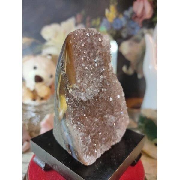 ✡️烏拉圭🇺🇾水晶原礦 異象晶鎮 奶茶底色帶球花 二次結晶 藍色瑪瑙線 彩晶鎮 消磁 水晶原石擺件316g#345-細節圖6