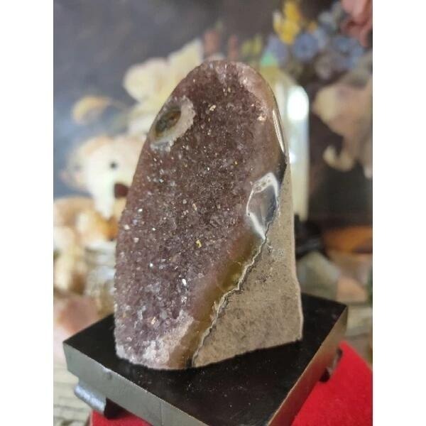 ✡️烏拉圭🇺🇾水晶原礦 異象晶鎮 奶茶底色帶財眼 二次結晶 紅黃瑪瑙線 彩晶鎮 消磁 净化 水晶擺件297g#346-細節圖2