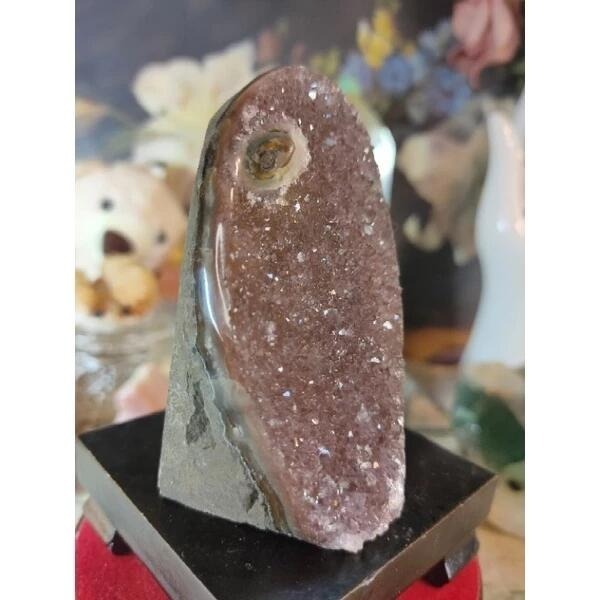 ✡️烏拉圭🇺🇾水晶原礦 異象晶鎮 奶茶底色帶財眼 二次結晶 紅黃瑪瑙線 彩晶鎮 消磁 净化 水晶擺件297g#346-細節圖6