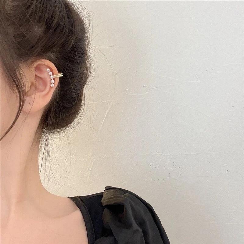 💖台灣現貨🌿ins網紅博主同款 小眾設計感珍珠耳骨夾 無耳洞可戴 小巧甜美氣質個性耳骨夾耳廓夾一體式夾式耳環G80-細節圖5