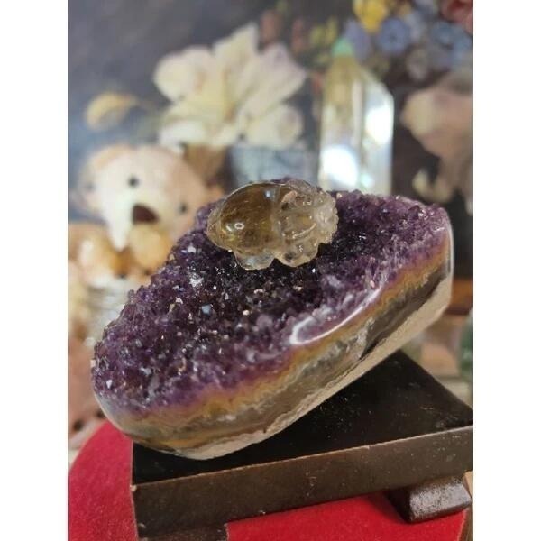 ✡️烏拉圭🇺🇾水晶原礦 紫晶鎮 紫紅色帶二次結晶 極光鈦瑪瑙線 小顆 彩晶鎮 消磁 净化 水晶原石擺件239g#35-細節圖9