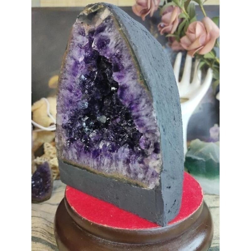 💰天然烏拉圭 ESP小晶洞 帶小方解石 錢袋子 桌上型聚財納氣~開運招正財~招貴人紫水晶洞 1802g#419-細節圖2
