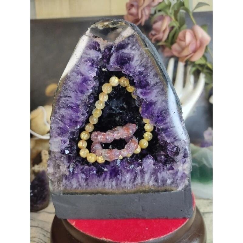 💰天然烏拉圭 ESP小晶洞 帶小方解石 錢袋子 桌上型聚財納氣~開運招正財~招貴人紫水晶洞 1802g#419-細節圖7