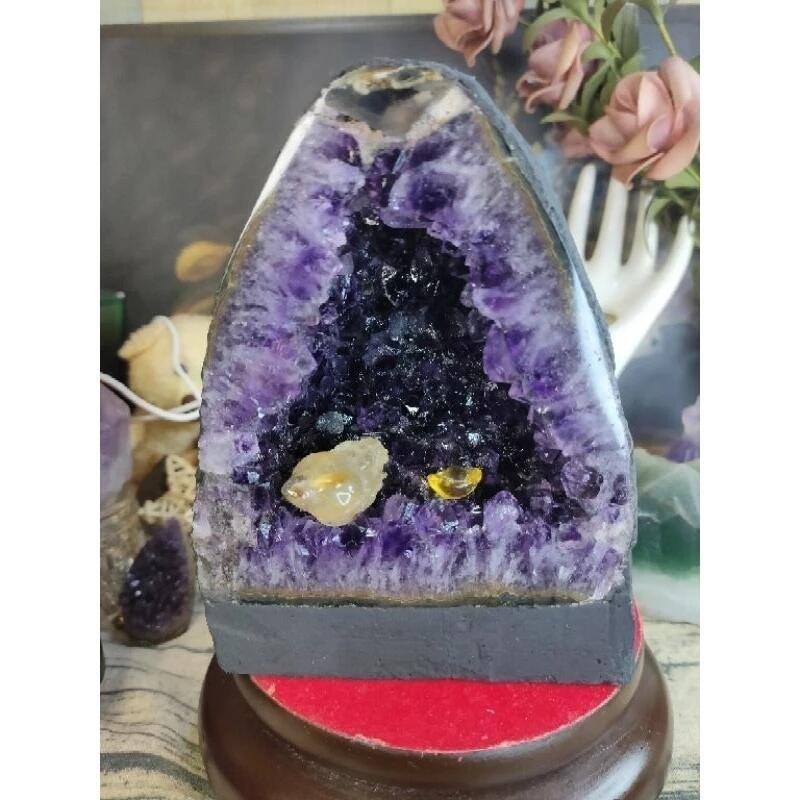 💰天然烏拉圭 ESP小晶洞 帶小方解石 錢袋子 桌上型聚財納氣~開運招正財~招貴人紫水晶洞 1802g#419-細節圖8