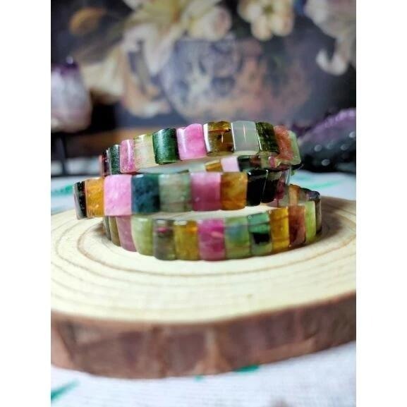 🌈天然漂亮透光糖果彩虹碧璽手排 巴西老礦 透料多彩 9mm-細節圖2