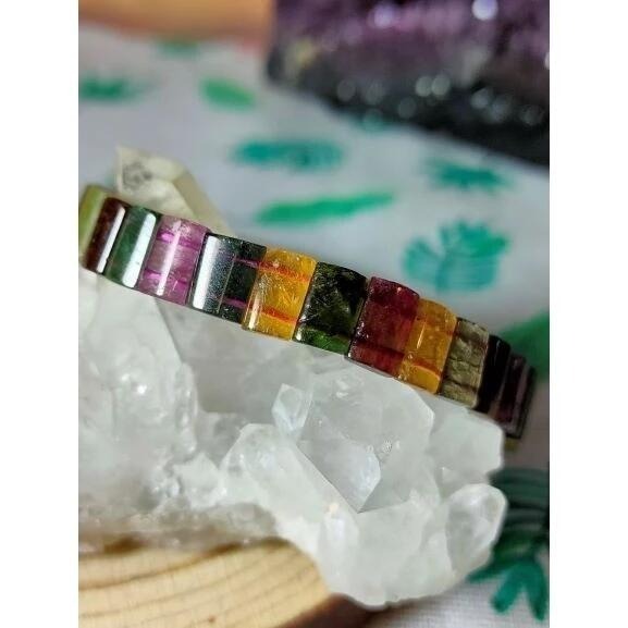 🌈天然漂亮透光糖果彩虹碧璽手排 巴西老礦 透料多彩 9mm-細節圖3
