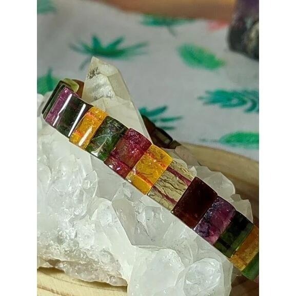 🌈天然漂亮透光糖果彩虹碧璽手排 巴西老礦 透料多彩 9mm-細節圖4