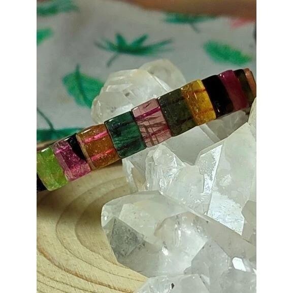 🌈天然漂亮透光糖果彩虹碧璽手排 巴西老礦 透料多彩 9mm-細節圖6