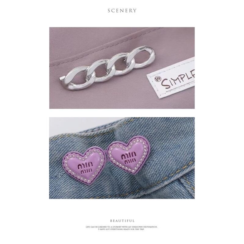 🔥台灣現貨🌿日韓時尚鍊條胸針 別針 固定衣服 防走光扣針 褲頭調節扣 收腰神器 可拆卸鑲鑽愛心迷你鈕扣無釘免縫I2-細節圖10