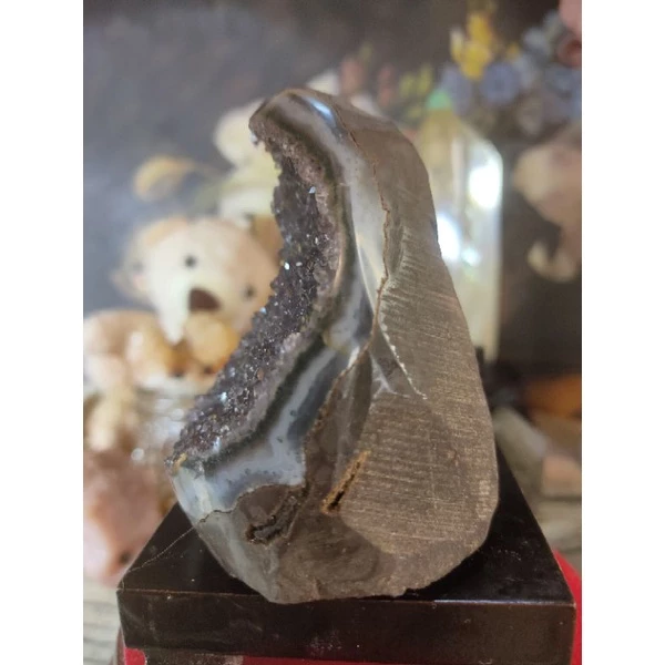 ✡️烏拉圭水晶原礦 異象晶鎮 內凹帶黃晶漸層色 二次結晶 藍色瑪瑙線 紫晶鎮 消磁净化水晶原石擺件 343g#343-細節圖3