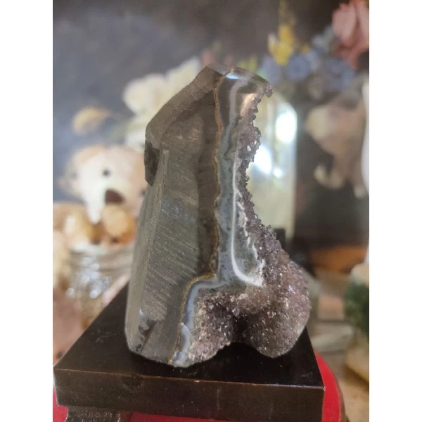 ✡️烏拉圭水晶原礦 異象晶鎮 內凹帶黃晶漸層色 二次結晶 藍色瑪瑙線 紫晶鎮 消磁净化水晶原石擺件 343g#343-細節圖5