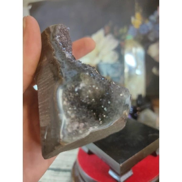 ✡️烏拉圭水晶原礦 異象晶鎮 內凹帶黃晶漸層色 二次結晶 藍色瑪瑙線 紫晶鎮 消磁净化水晶原石擺件 343g#343-細節圖8