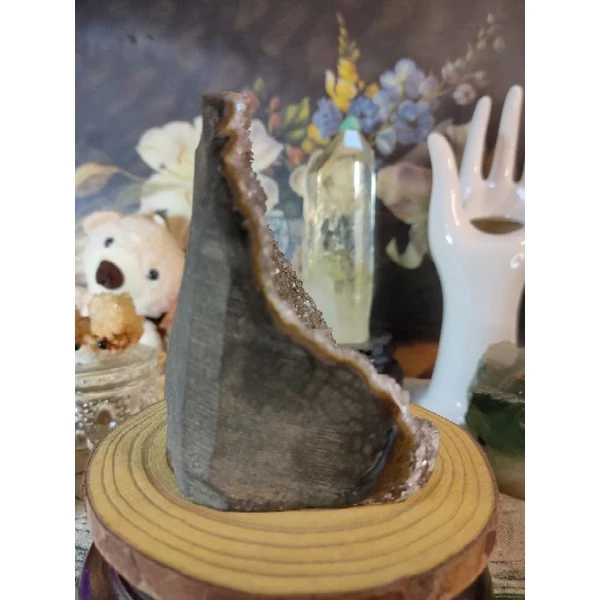 ✡️天然 烏拉圭異象晶鎮 內凹 奶茶黃色帶二次結晶方解石 彩晶鎮 消磁 净化 水晶原石 晶簇擺件 428g#336-細節圖5