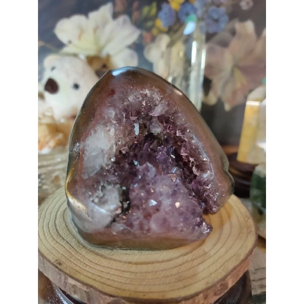 ✡️福利價 烏拉圭水晶原礦 異象晶鎮 內凹帶黑碧共生礦 紅黃瑪瑙線 紫晶 消磁 净化 晶簇擺件 476g#305-細節圖6