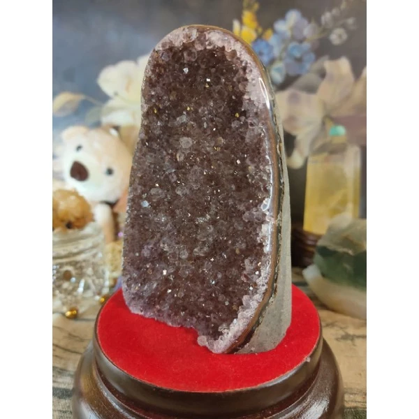 ✡️天然烏拉圭異象 紫晶鎮 深咖啡色 帶二次結晶 紫水晶 彩晶鎮 防幅攝電磁波 消磁 净化 742g#331-細節圖2