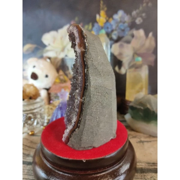 ✡️天然烏拉圭異象 紫晶鎮 深咖啡色 帶二次結晶 紫水晶 彩晶鎮 防幅攝電磁波 消磁 净化 742g#331-細節圖3