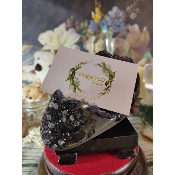 ✡️烏拉圭水晶原礦 異象晶鎮 紫、黑色漸層底 滿滿米粒方解石帶球花 彩晶 消磁净化 紫水晶原石 擺件 389g#307-細節圖9