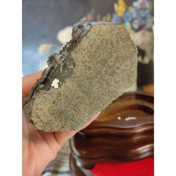 ✡️烏拉圭🇺🇾水晶原礦 異象晶鎮 近黑灰色帶球花 二次結晶、黃晶  財眼 消磁 净化 水晶原石擺件 附訂製底座537-細節圖9