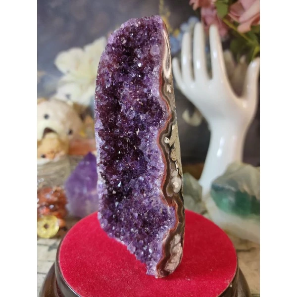 ✡️烏拉圭🇺🇾水晶原礦 內凹 帶球花 紅底色 彩晶鎮 紫晶陣 消磁 净化 水晶原石 晶簇擺件 276g#378-細節圖2