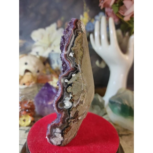 ✡️烏拉圭🇺🇾水晶原礦 內凹 帶球花 紅底色 彩晶鎮 紫晶陣 消磁 净化 水晶原石 晶簇擺件 276g#378-細節圖3