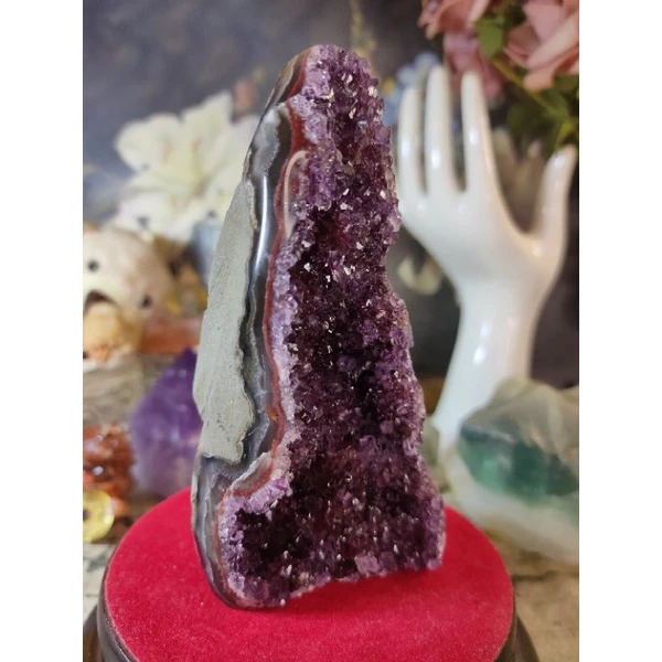 ✡️烏拉圭🇺🇾水晶原礦 內凹 帶球花 紅底色 彩晶鎮 紫晶陣 消磁 净化 水晶原石 晶簇擺件 276g#378-細節圖6