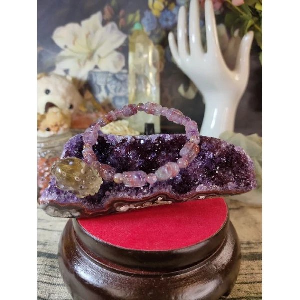 ✡️烏拉圭🇺🇾水晶原礦 內凹 帶球花 紅底色 彩晶鎮 紫晶陣 消磁 净化 水晶原石 晶簇擺件 276g#378-細節圖9