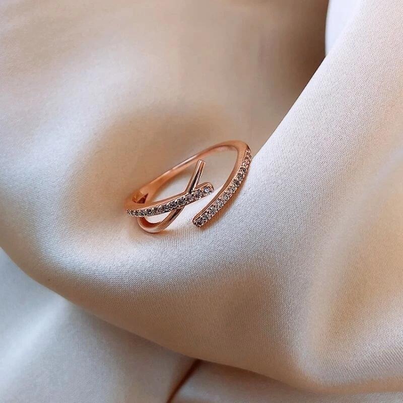 💍台灣現貨🌿韓國東大門簡約冷淡風交叉戒指 時尚個性ins潮日系 微鑲輕奢開口戒食指尾戒指環-細節圖4