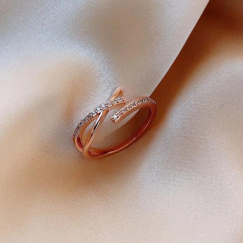 💍台灣現貨🌿韓國東大門簡約冷淡風交叉戒指 時尚個性ins潮日系 微鑲輕奢開口戒食指尾戒指環-細節圖6