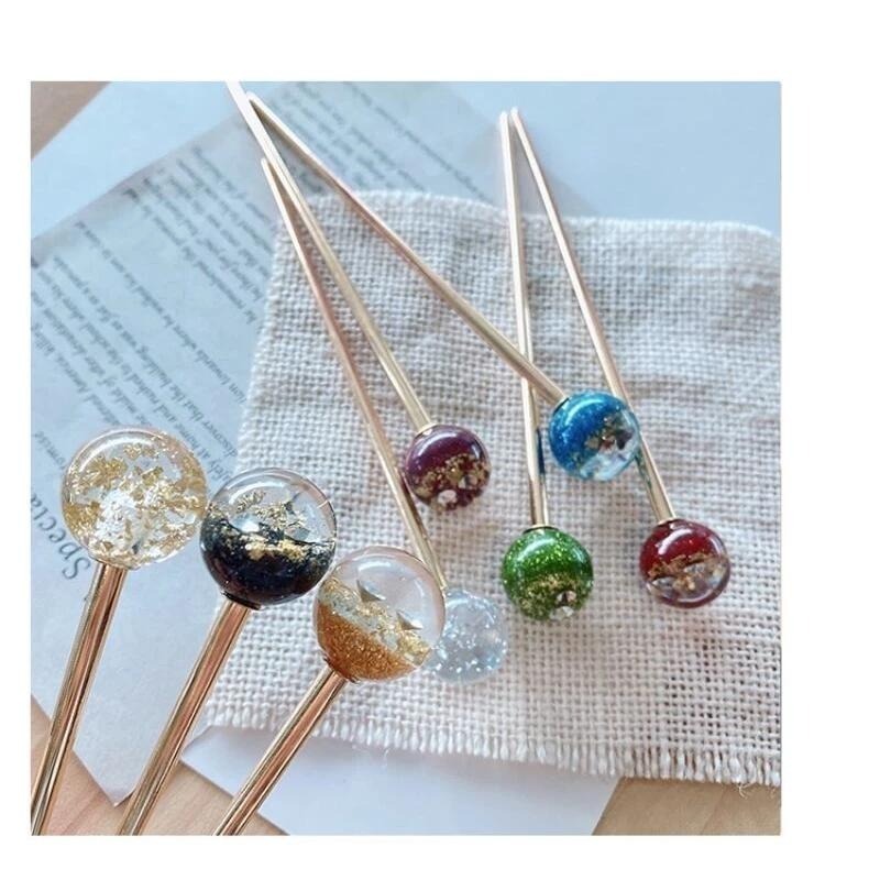 ✨台灣現貨🌿🌈璨星空髮簪 日系簪子女可愛少女盤發金箔發插髮釵優雅頭飾品 復古風髮飾 中國風髮飾-細節圖2