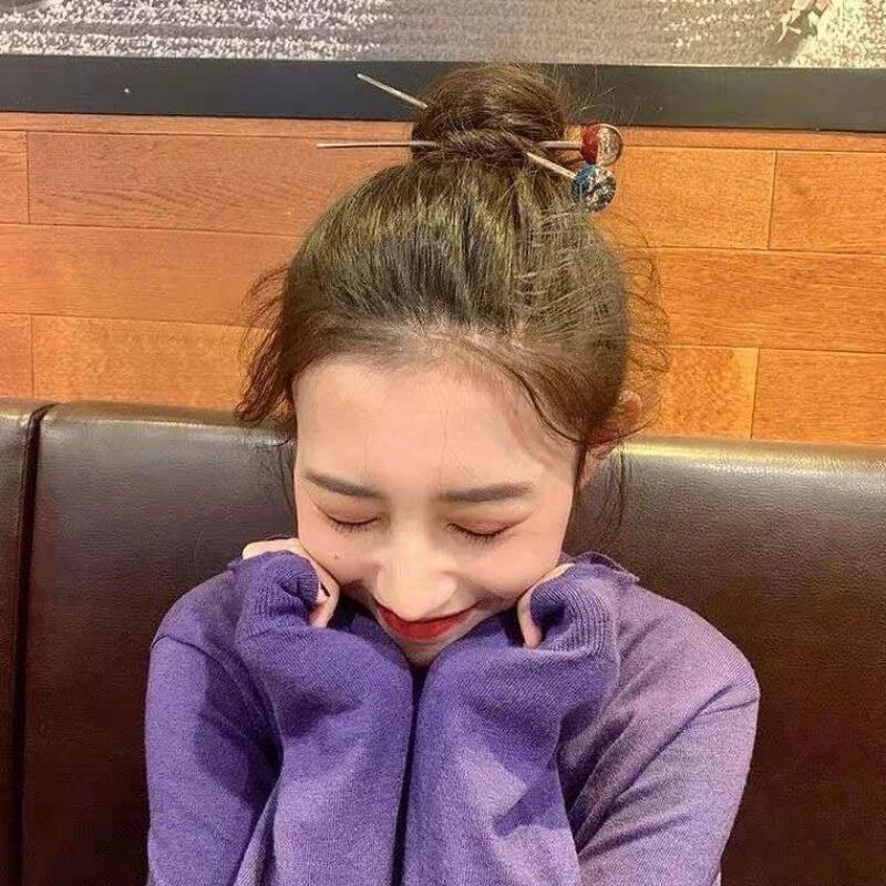 ✨台灣現貨🌿🌈璨星空髮簪 日系簪子女可愛少女盤發金箔發插髮釵優雅頭飾品 復古風髮飾 中國風髮飾-細節圖4