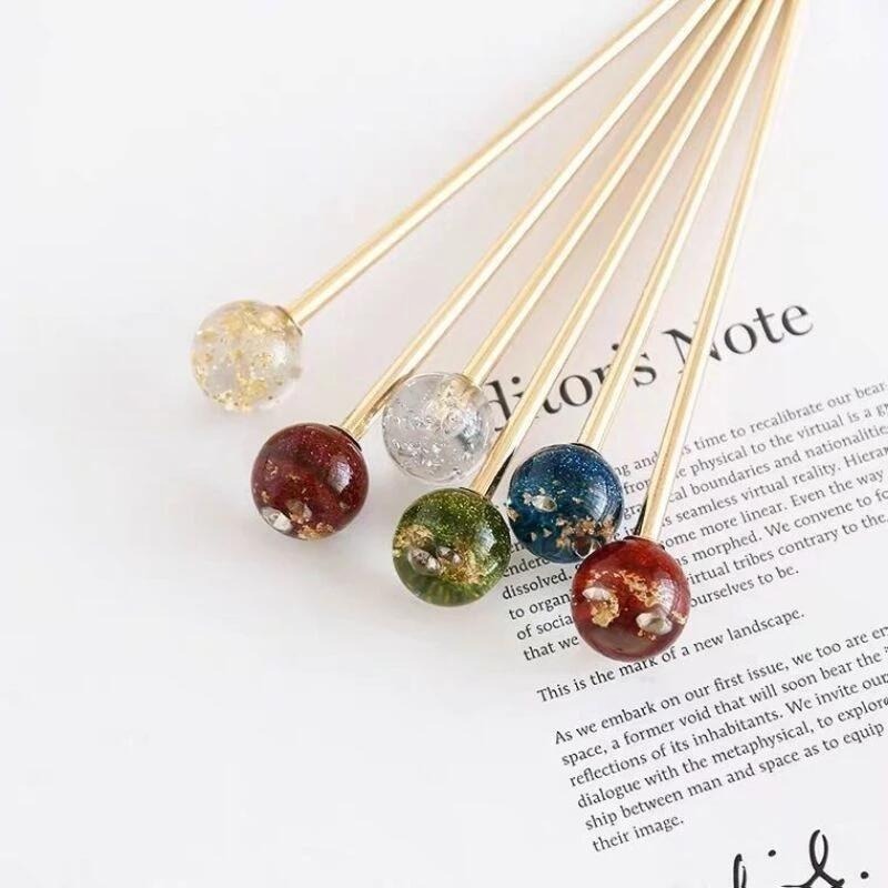 ✨台灣現貨🌿🌈璨星空髮簪 日系簪子女可愛少女盤發金箔發插髮釵優雅頭飾品 復古風髮飾 中國風髮飾-細節圖6