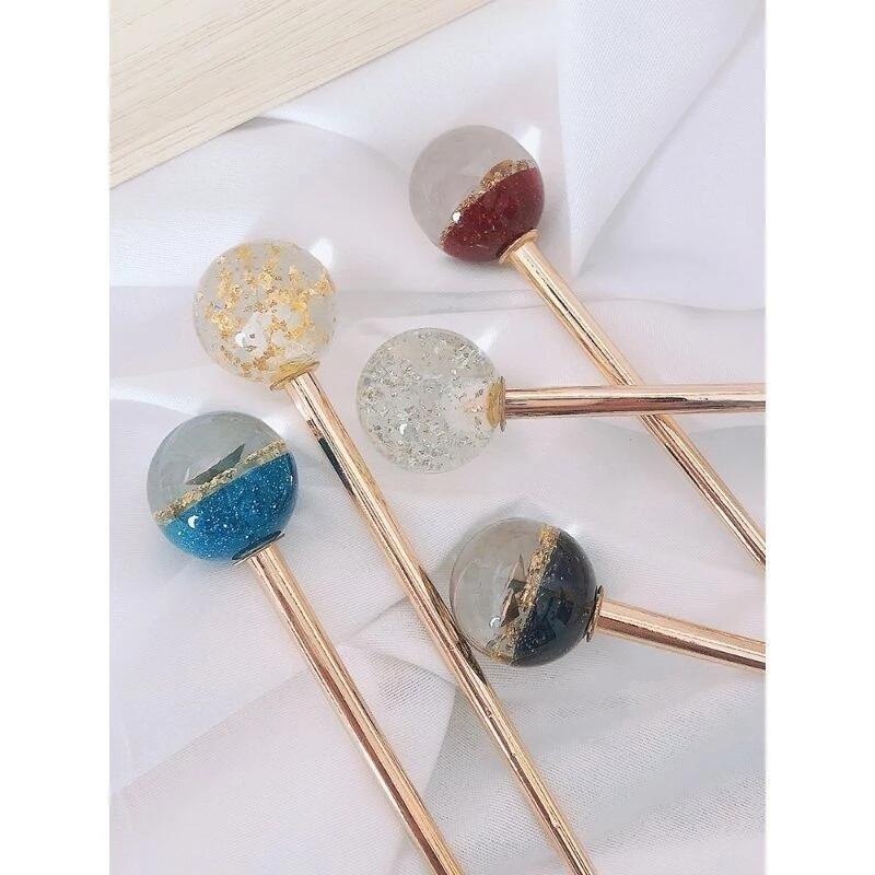 ✨台灣現貨🌿🌈璨星空髮簪 日系簪子女可愛少女盤發金箔發插髮釵優雅頭飾品 復古風髮飾 中國風髮飾-細節圖7