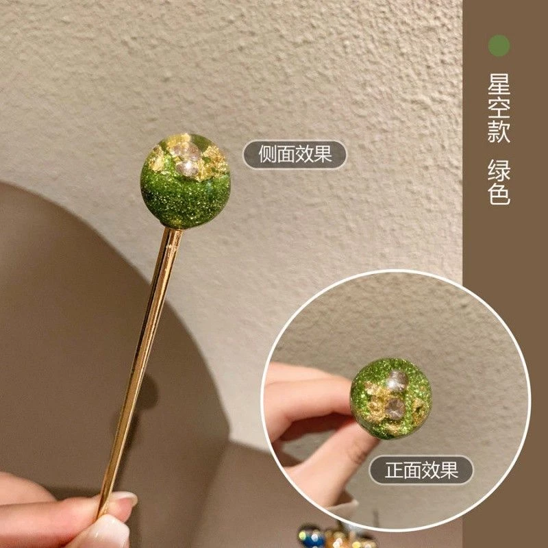 ✨台灣現貨🌿🌈璨星空髮簪 日系簪子女可愛少女盤發金箔發插髮釵優雅頭飾品 復古風髮飾 中國風髮飾-規格圖11