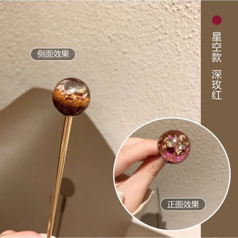 ✨台灣現貨🌿🌈璨星空髮簪 日系簪子女可愛少女盤發金箔發插髮釵優雅頭飾品 復古風髮飾 中國風髮飾-規格圖11