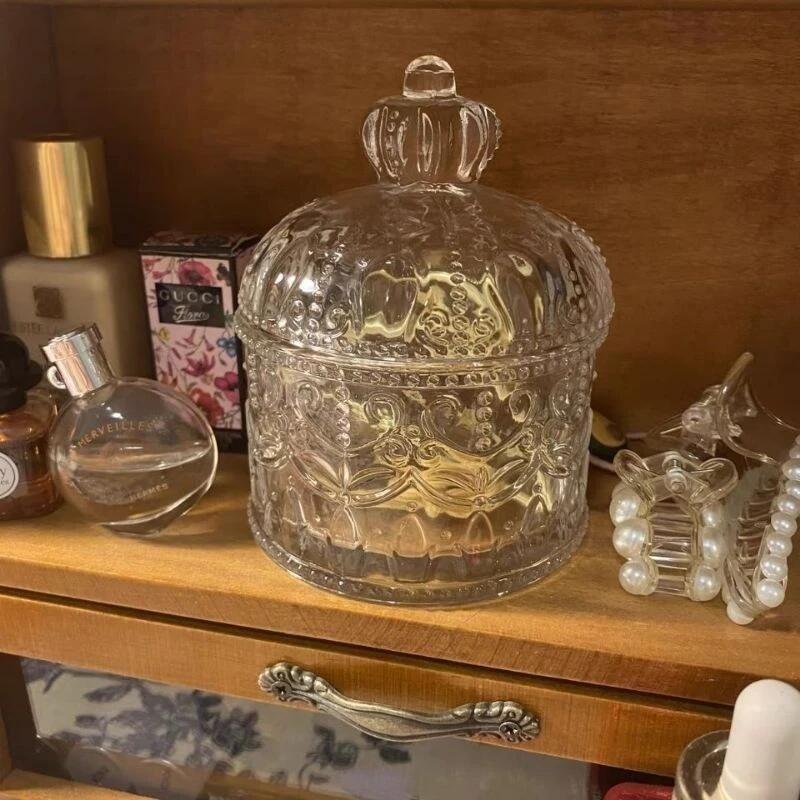 👑台灣現貨✨復古皇冠 ins風浮雕玻璃首飾盒 水晶淨化盒 拍照道具 拍照背景 居家裝飾擺件 玻璃瓶 婚禮布置 糖果罐-細節圖5