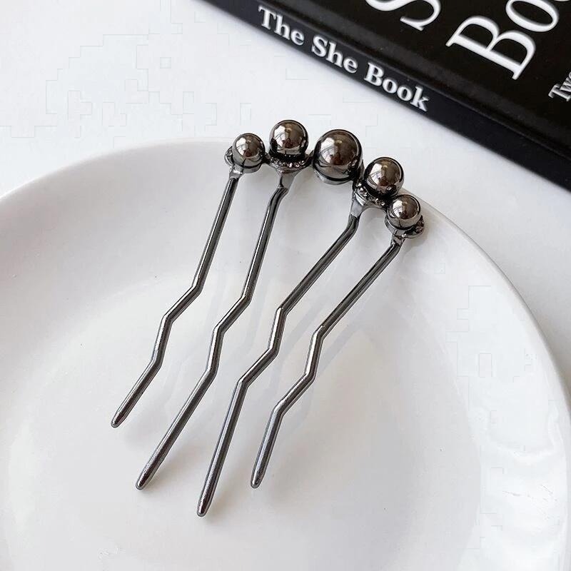 ✨台灣現貨🌿✨髮簪盤髮器懶人蓬鬆神器✨ 超好用 新款金屬珠珠 ins簡約冷淡風盤發神器 鐵質髮插u型髮簪【N121】-規格圖11