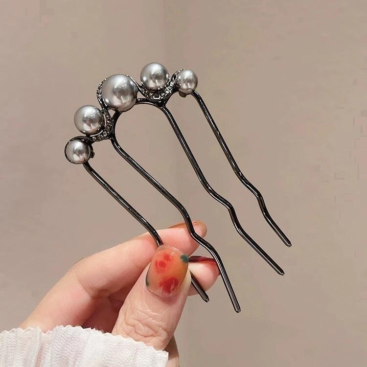 ✨台灣現貨🌿✨髮簪盤髮器懶人蓬鬆神器✨ 超好用 新款金屬珠珠 ins簡約冷淡風盤發神器 鐵質髮插u型髮簪【N121】-規格圖11