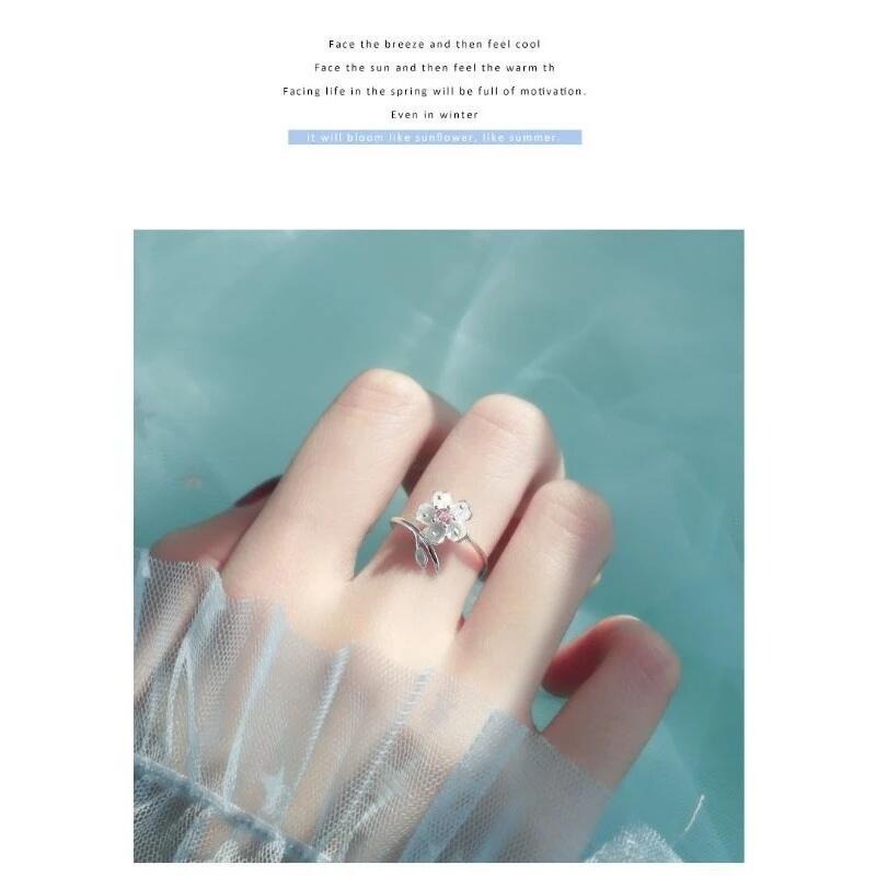 💖台灣現貨🌿日系櫻花🌸日韓清新百搭櫻花戒指 開口可調整指環戒指 森系花朵單鑽鋯石食指戒指 粉水晶晶石桃花尾戒 學生-細節圖5