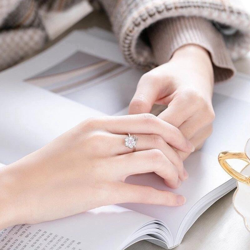 💖台灣現貨🌿日系櫻花🌸日韓清新百搭櫻花戒指 開口可調整指環戒指 森系花朵單鑽鋯石食指戒指 粉水晶晶石桃花尾戒 學生-細節圖8