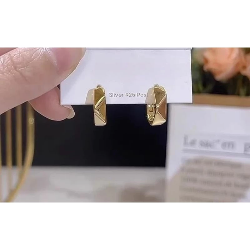 💖台灣現貨🌿氣質簡約三角形不規則 菱形幾何C型耳環 法式金屬風925銀針耳圈耳環【G209】-規格圖11
